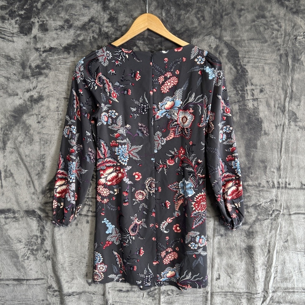 LOFT Women's 00P Petite Floral Micro Mini Dress Long Sleeve‎ Boho Zip Boat Neck - Picture 12 of 16